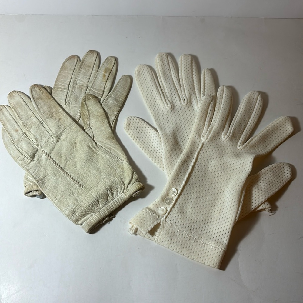 Vintage cream leather driving gloves set of 2 pairs of vintage gloves white lace